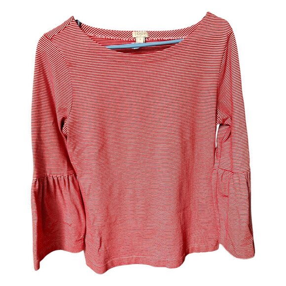 J. Crew Women's Red Orange White Stripe Boat Neck Bell Sleeves Top Size Small - Picture 1 of 6
